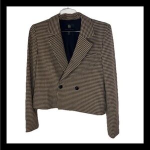 House of Harlow 1960 Notch Lapel Brown Houndstooth Cropped Blazer Size Medium